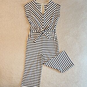 Monteau Los Angeles Striped Jumpsuit in Navy and White